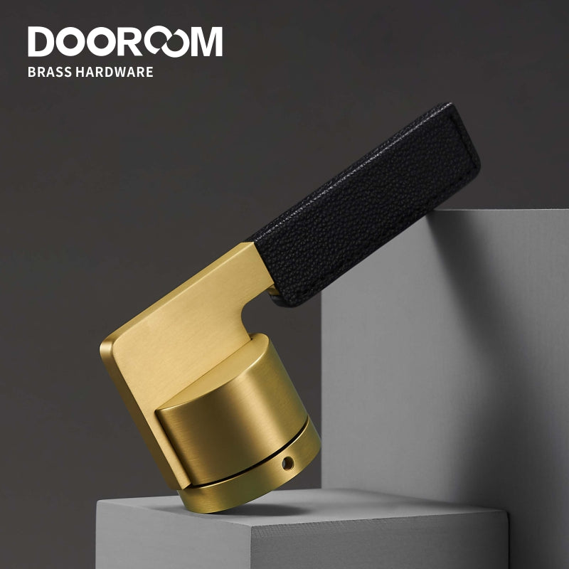 Dooroom Brass Leather Door Lock Set Black Brushed Nickel Bedroom Bathroom Double Wood Door Lever Set Dummy Privacy Passage DOOROOM