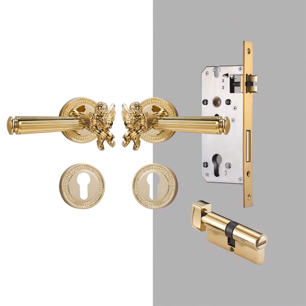 Dooroom Brass Door Lever Set Shiny Gold Bright Chrome Angel Interior Bedroom Bathroom Double Wood Door Lever Dummy Passage DOOROOM