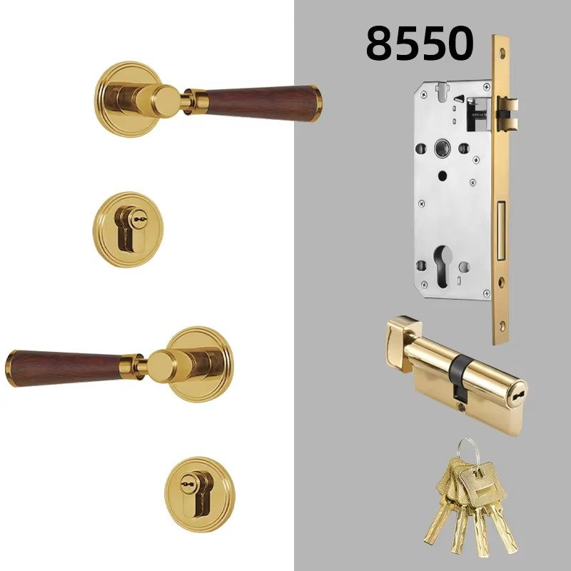 Dooroom Brass Door Lock Set Modern Walnut Wood Simplicity Trapezoid Light Luxury Wooden Door Handles Furniture Bedroom Door Lock DOOROOM