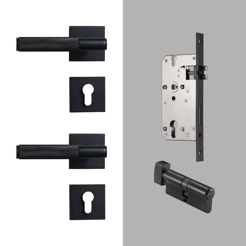 Dooroom Brass Door knurled handle Set Modern Interiror Bedroom Bathroom Door Lever Set Dummy Privacy Passage lock DOOROOM