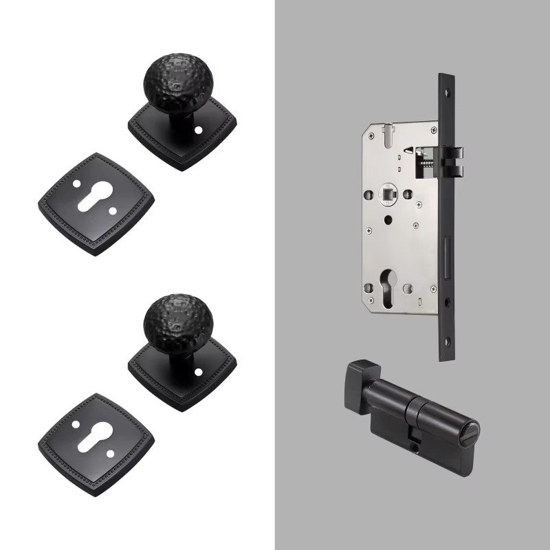 Dooroom Brass Door Lock Set Hammered Modern Bedroom Bathroom Double Lever Dummy Privacy Passage Hidden Handle Knob DOOROOM