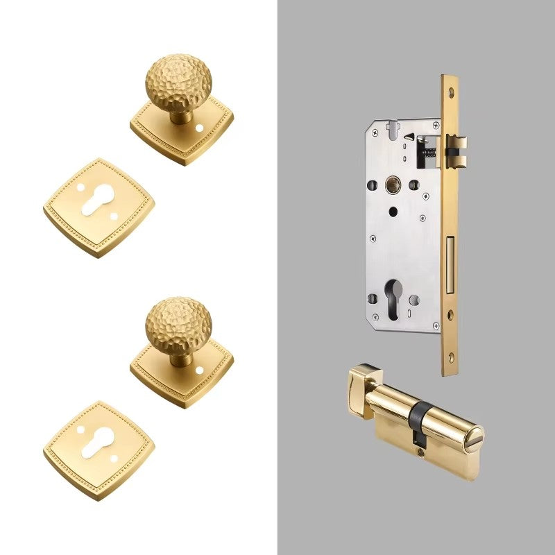 Dooroom Brass Door Lock Set Hammered Modern Bedroom Bathroom Double Lever Dummy Privacy Passage Hidden Handle Knob DOOROOM