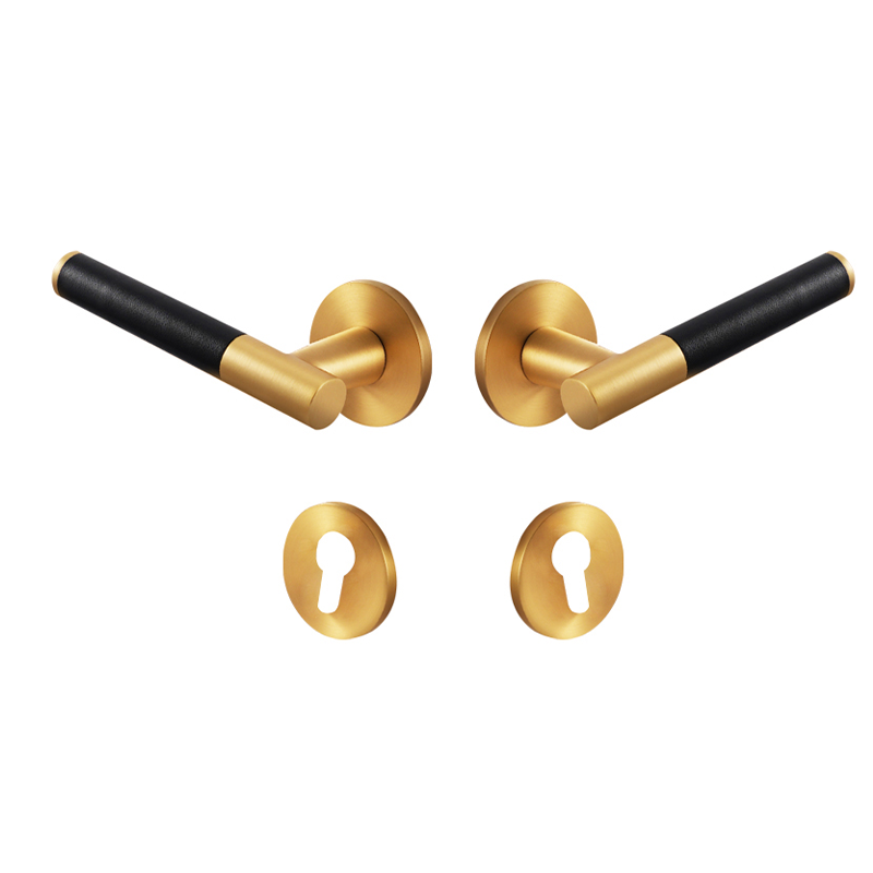 Dooroom Brass Leather Door Lock Set Modern Italian Interior Modern Bedroom Bathroom Double Wood Door Lever Set Dummy Handle DOOROOM