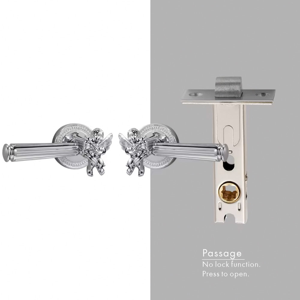 Dooroom Brass Door Lever Set Shiny Gold Bright Chrome Angel Interior Bedroom Bathroom Double Wood Door Lever Dummy Passage DOOROOM