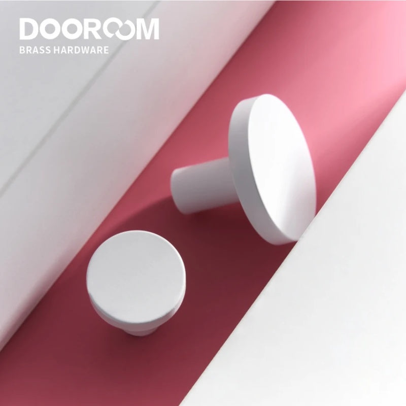 Dooroom Brass Matt White Round Cabinet Handles Wardrobe Drawer Knobs Kids' Room Indoor Kitchen Hallway Wall Clothes Hook DOOROOM