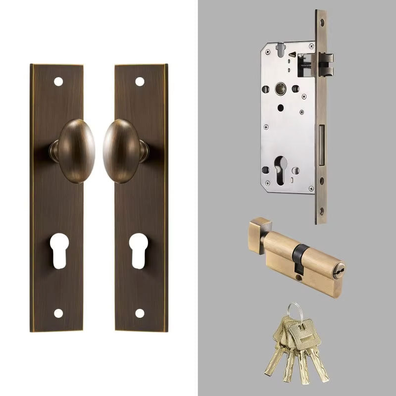 Dooroom Brass Door Lock Set Modern Egg Shaped Knob Long Plate Interior Bedroom Bathroom Double Wood Door Lever Set Dummy Handles DOOROOM