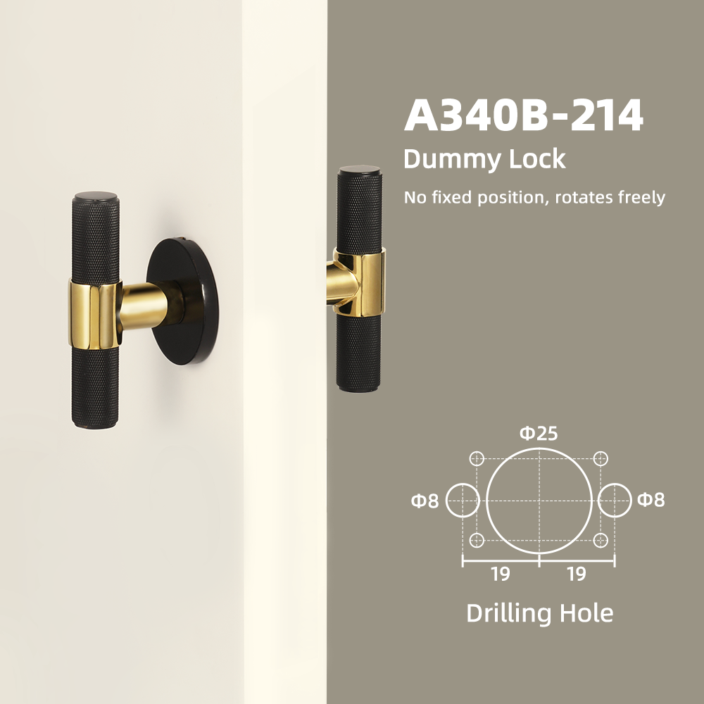 Dooroom Brass Door Lock Set Black Gold Knurled Hidden Door Modern T-bar Bedroom Bathroom Door Lever Dummy Privacy Passage DOOROOM