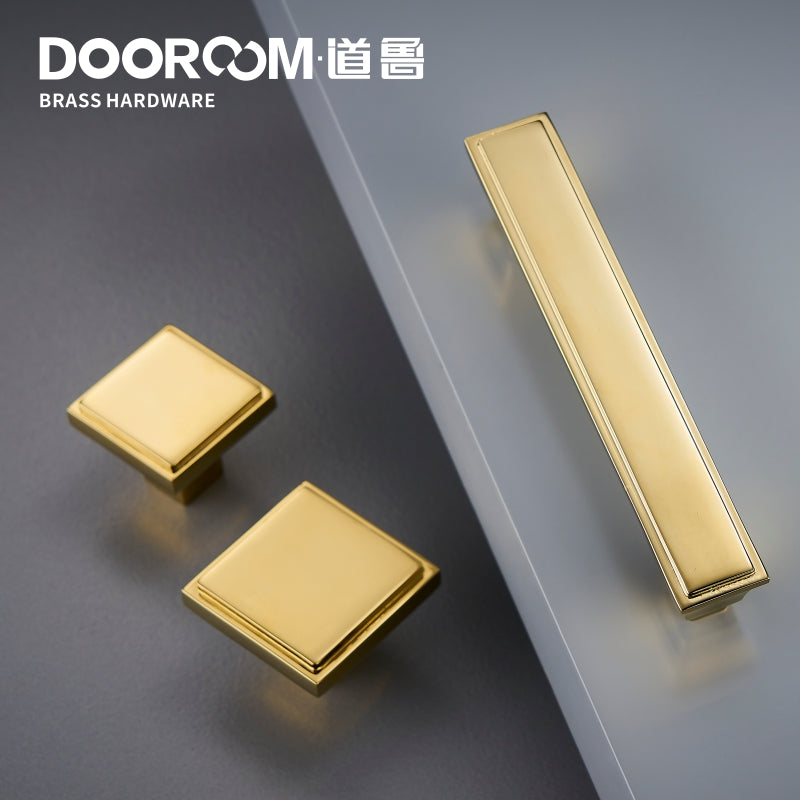 Dooroom Brass Furniture Handles Modern American Shiny Gold PVD Pulls Wardrobe Dresser Cupboard Cabinet Drawer Show Box Knobs DOOROOM