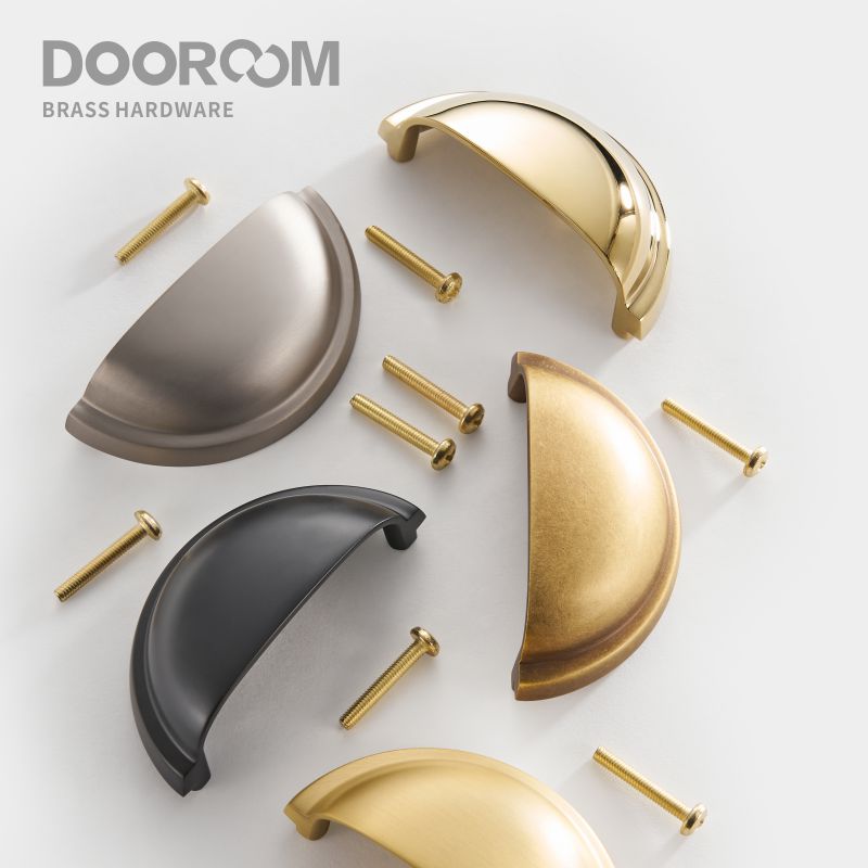 Dooroom Brass Furniture Handles Matt Brushed Nickel Yellow Bronze Cup Handle Cupboard Wardrobe Dresser Shoe Box Drawer Bin Pulls DOOROOM