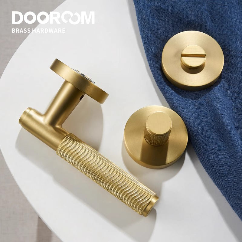 Dooroom brass knurled thumb turn key latch lever handle cylinder key escutcheon passage room lock DOOROOM