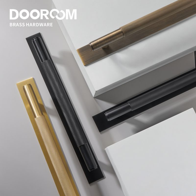 Dooroom Brass Knurled Door Handles Double Door Wood Door Shower Room Single Side Double Side Matt Gold Black Antique Brass Pulls DOOROOM