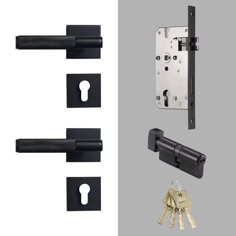 Dooroom Brass Door knurled handle Set Modern Interiror Bedroom Bathroom Door Lever Set Dummy Privacy Passage lock DOOROOM