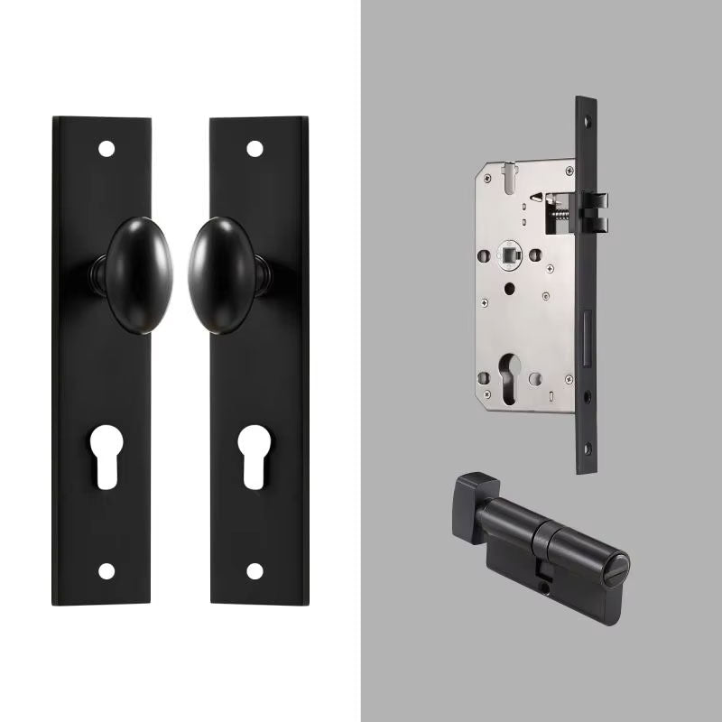 Dooroom Brass Door Lock Set Modern Egg Shaped Knob Long Plate Interior Bedroom Bathroom Double Wood Door Lever Set Dummy Handles DOOROOM