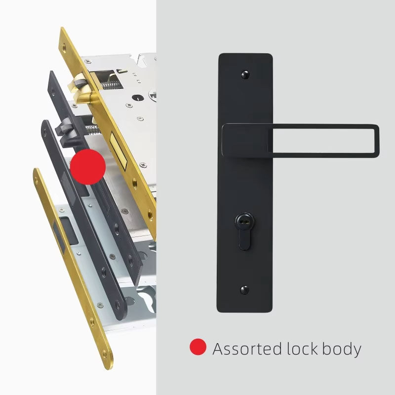 Dooroom Brass Door Lever Ultra-thin Mute Black Gold Interior Bedroom Bathroom Wood Door Lock Set Long Plate DOOROOM