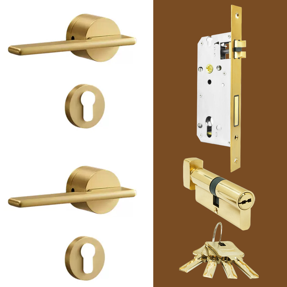 Dooroom Brass Door Lock Set Modern Gold Black Silver Interiror Bedroom Bathroom Double Wood Door Lever Set Dummy Handle Knob DOOROOM