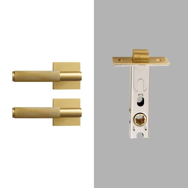 Dooroom Brass Door knurled handle Set Modern Interiror Bedroom Bathroom Door Lever Set Dummy Privacy Passage lock DOOROOM