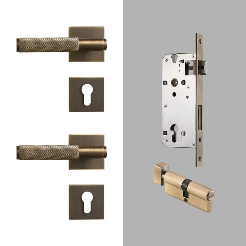 Dooroom Brass Door knurled handle Set Modern Interiror Bedroom Bathroom Door Lever Set Dummy Privacy Passage lock DOOROOM