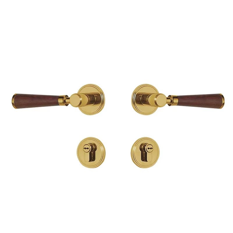 Dooroom Brass Door Lock Set Modern Walnut Wood Simplicity Trapezoid Light Luxury Wooden Door Handles Furniture Bedroom Door Lock DOOROOM