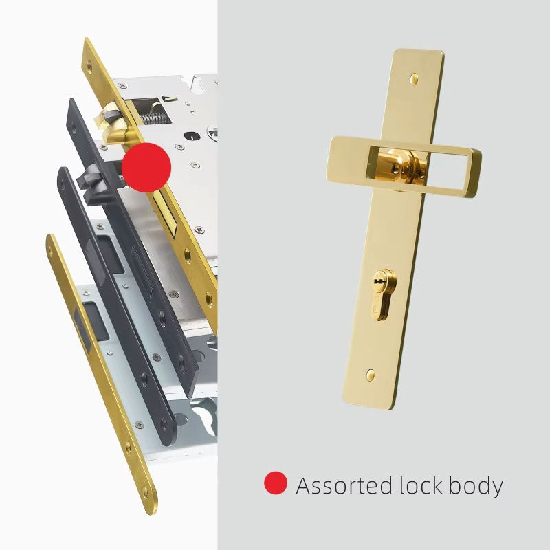 Dooroom Brass Door Lever Ultra-thin Mute Black Gold Interior Bedroom Bathroom Wood Door Lock Set Long Plate DOOROOM