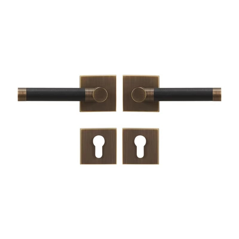 Dooroom Brass Door Lock Set Modern Replaceable Leather Interior Bedroom Bathroom Double Dummy Privacy Passage Door Lever Set DOOROOM