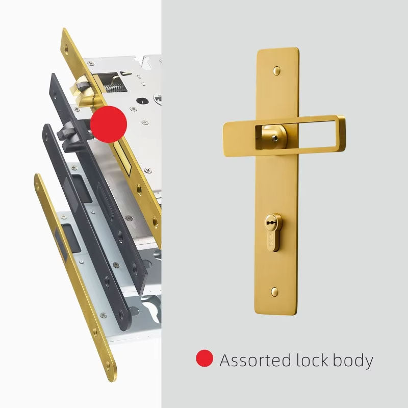 Dooroom Brass Door Lever Ultra-thin Mute Black Gold Interior Bedroom Bathroom Wood Door Lock Set Long Plate DOOROOM