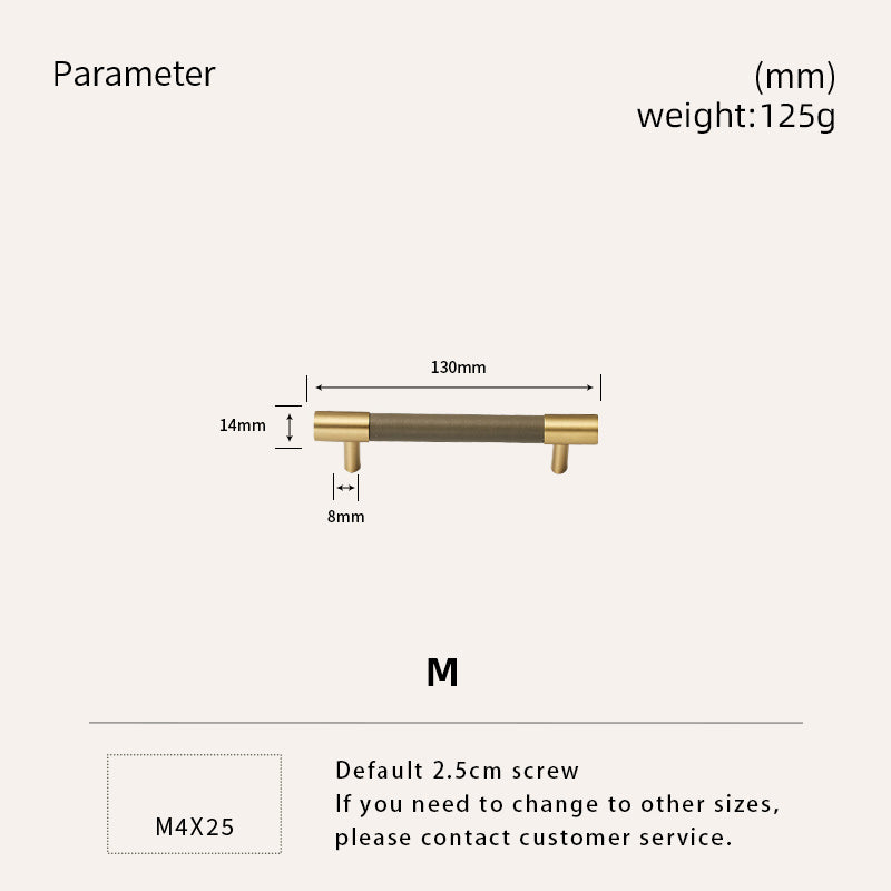 Dooroom Brass Real Leather Furniture Handles Light Luxury Grey Wardrobe Dresser Cupboard Cabinet Drawer Pulls Easy Maintenance DOOROOM