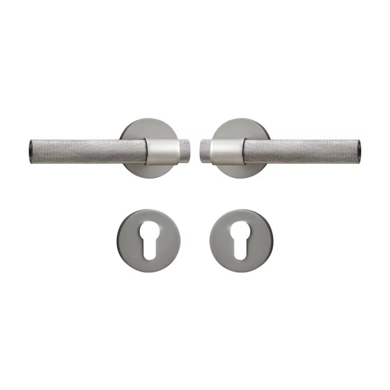Dooroom Brass Knurled Door Lock Set Silver Matt Brushed Nickel Interior Bedroom Bathroom Double Wood Door Lever Set Dummy Handle DOOROOM