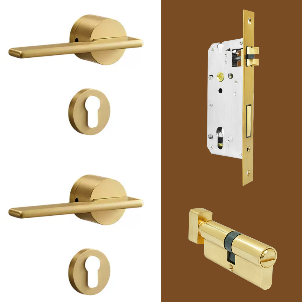 Dooroom Brass Door Lock Set Modern Gold Black Silver Interiror Bedroom Bathroom Double Wood Door Lever Set Dummy Handle Knob DOOROOM
