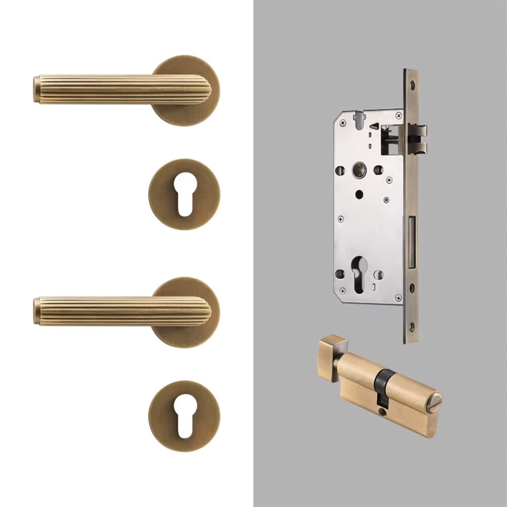 Dooroom Brass Door Lock Set Modern Stripe Matt Silver Interior Bedroom Bathroom Double Wood Door Lever Dummy Privacy Passage DOOROOM