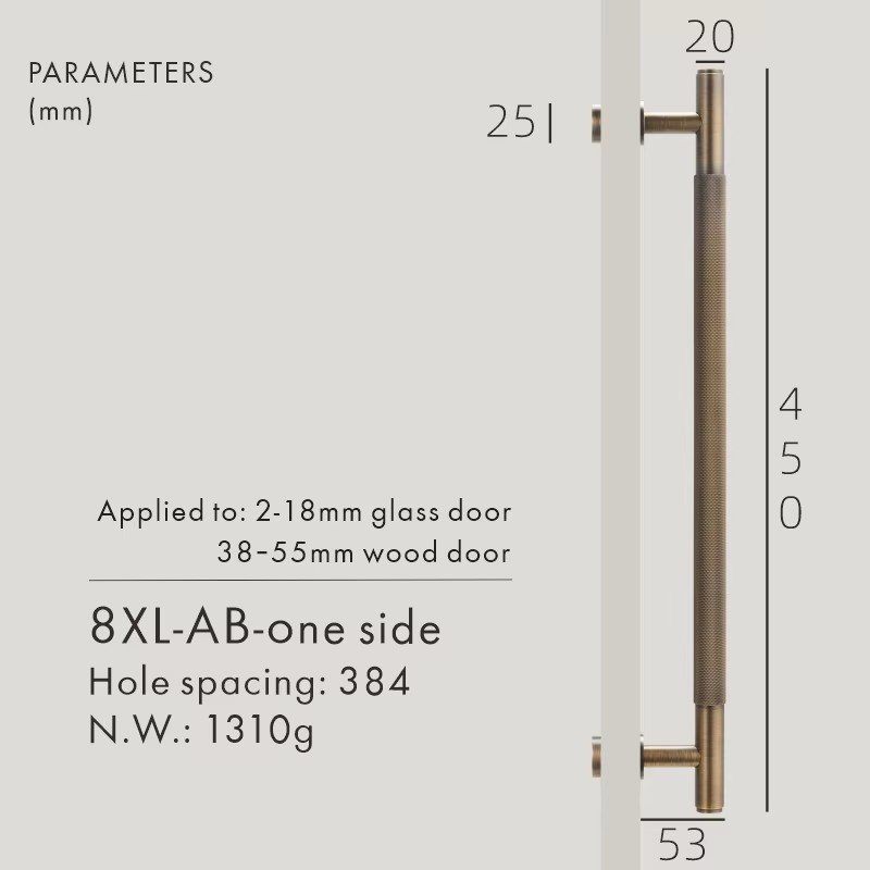 Dooroom Antique Brass Door Double Single Sided Knurled Pull Bar Wood Gate Glass Door Shower Room Handle Brass DOOROOM