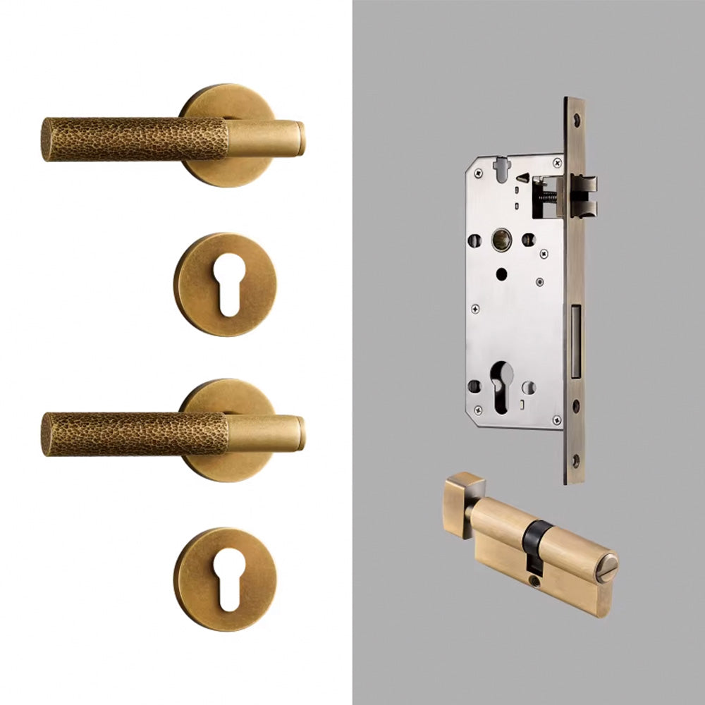 Dooroom Brass Door Lock Set Hammered Polished Brass Gold Yellow Bronze Interior Bedroom Bathroom Double Wood Door Lever DOOROOM
