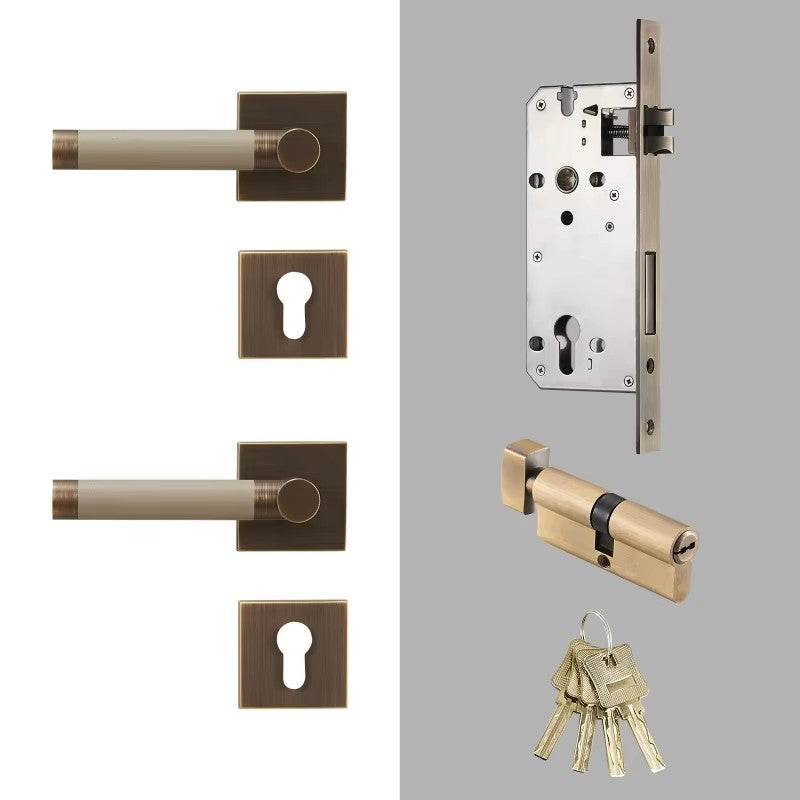 Dooroom Brass Door Lock Set Modern Replaceable Leather Interior Bedroom Bathroom Double Dummy Privacy Passage Door Lever Set DOOROOM