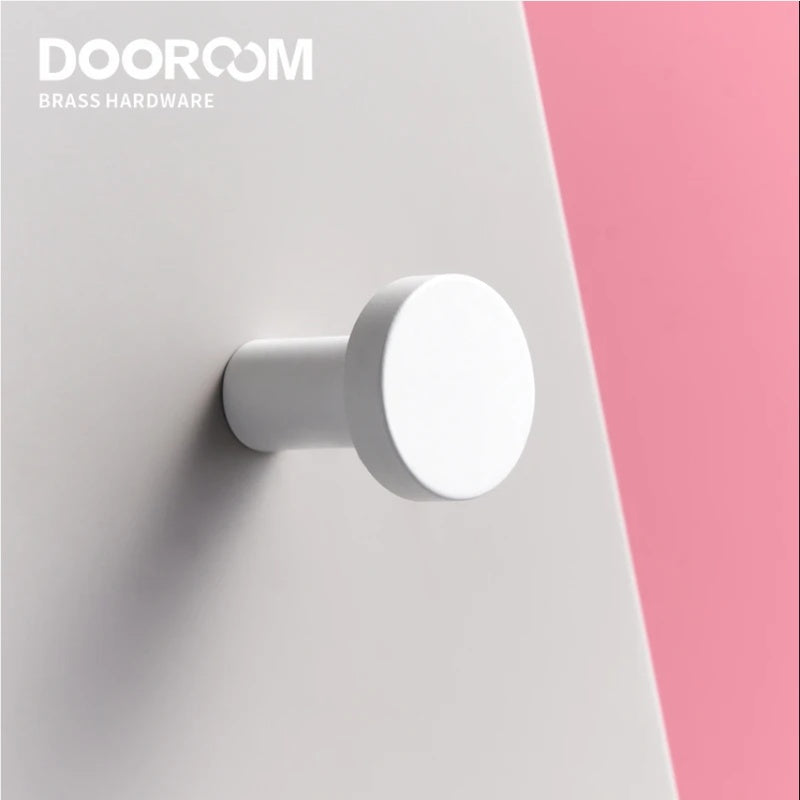 Dooroom Brass Matt White Round Cabinet Handles Wardrobe Drawer Knobs Kids' Room Indoor Kitchen Hallway Wall Clothes Hook DOOROOM