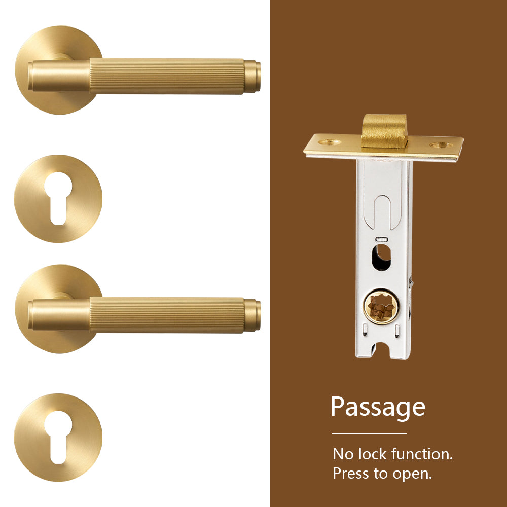 Dooroom Brass Stripe Door Lock Set Modern Grey Interior Bedroom Bathroom Double Wood Lever Dummy Handle Knob Linear DOOROOM