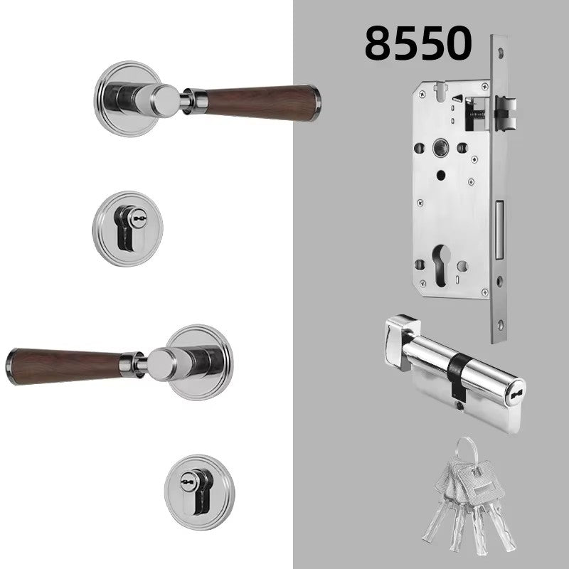 Dooroom Brass Door Lock Set Modern Walnut Wood Simplicity Trapezoid Light Luxury Wooden Door Handles Furniture Bedroom Door Lock DOOROOM