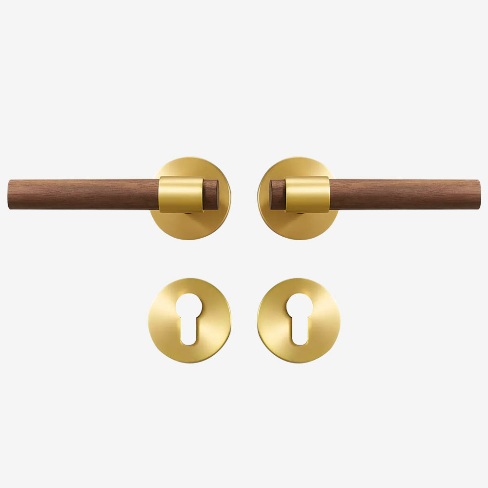 Dooroom Brass Walnut Door Lock Set Modern Interior Bedroom Bathroom Double Wood Door Lever Set Dummy Handle Knob DOOROOM
