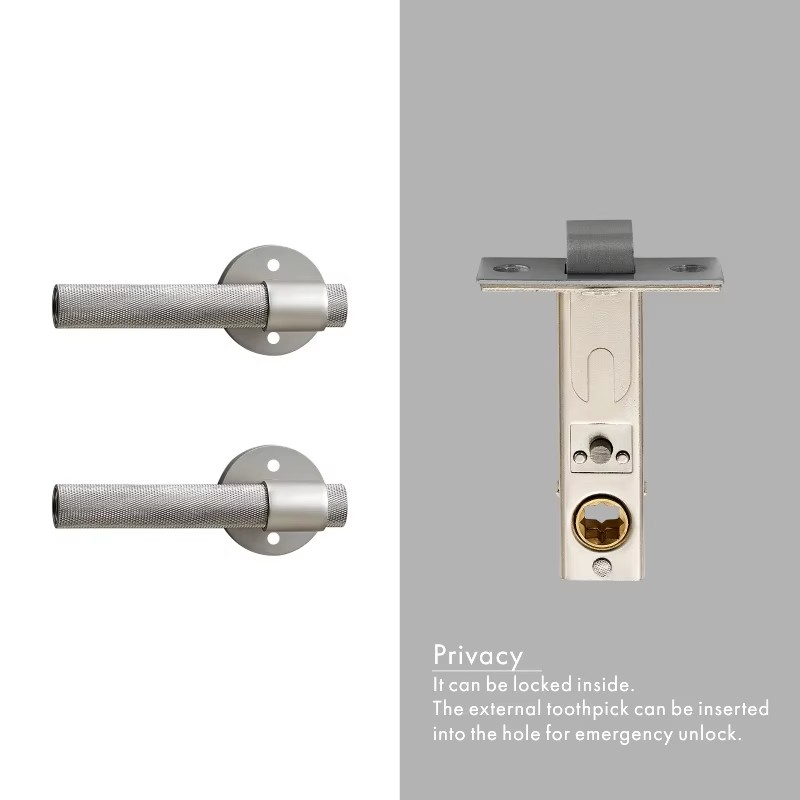 Dooroom Brass Knurled Door Lock Set Silver Matt Brushed Nickel Interior Bedroom Bathroom Double Wood Door Lever Set Dummy Handle DOOROOM
