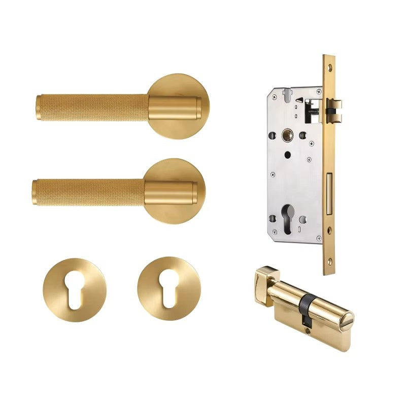 Dooroom Brass Door Lever Set Knurled Privacy Passage Dummy Thumbturn Lock Handle Set Knurled Hardware DOOROOM