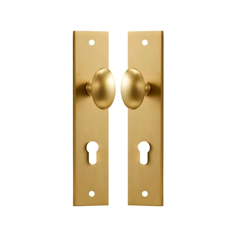 Dooroom Brass Door Lock Set Modern Egg Shaped Knob Long Plate Interior Bedroom Bathroom Double Wood Door Lever Set Dummy Handles DOOROOM