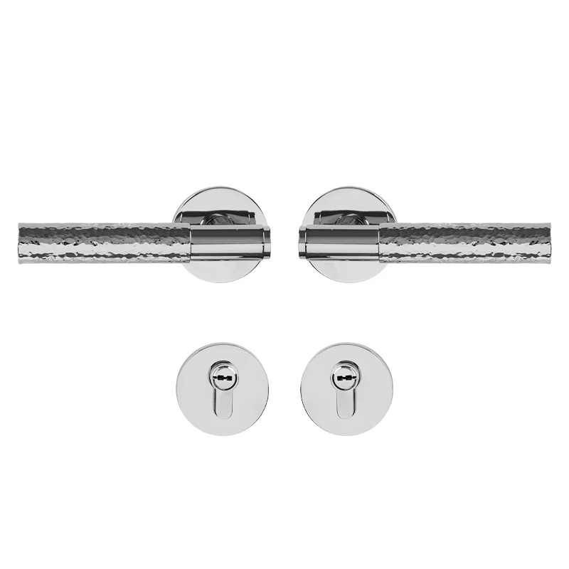 Dooroom Brass Door Lock Set Hammered Bright Silver Interior Bedroom Bathroom Double Wood Door Lever Dummy Passage Privacy Lock DOOROOM