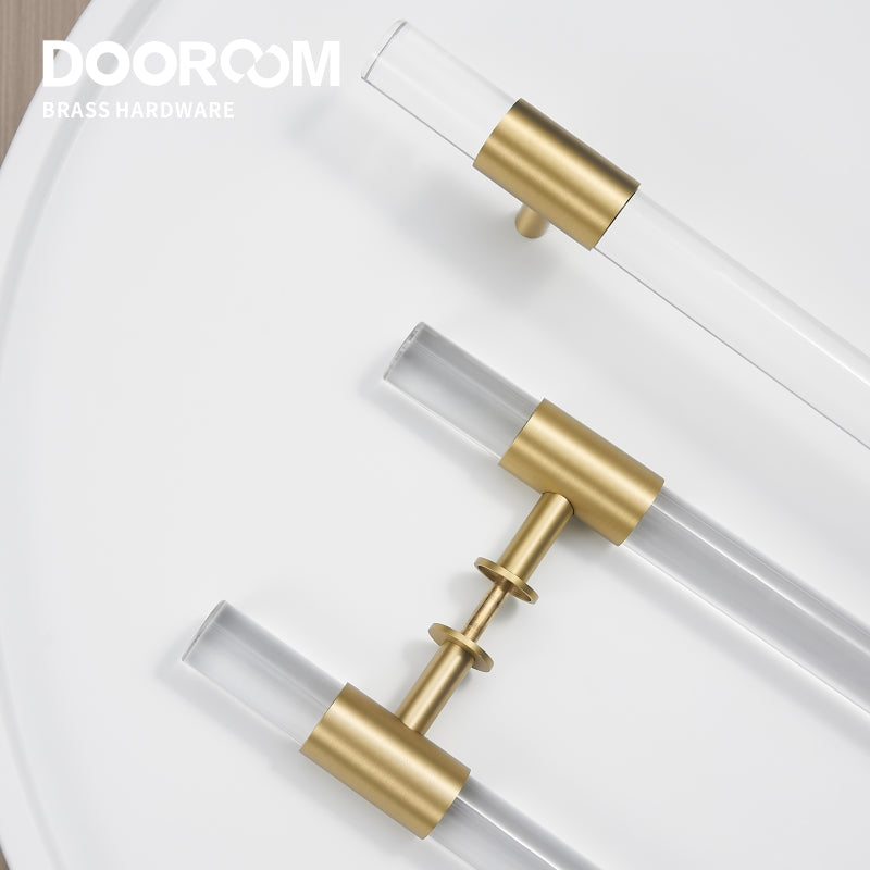 Dooroom Brass Acrylic Door Handles Double Door Wood Door Shower Room Single Side Double Side Matt Gold Pulls DOOROOM