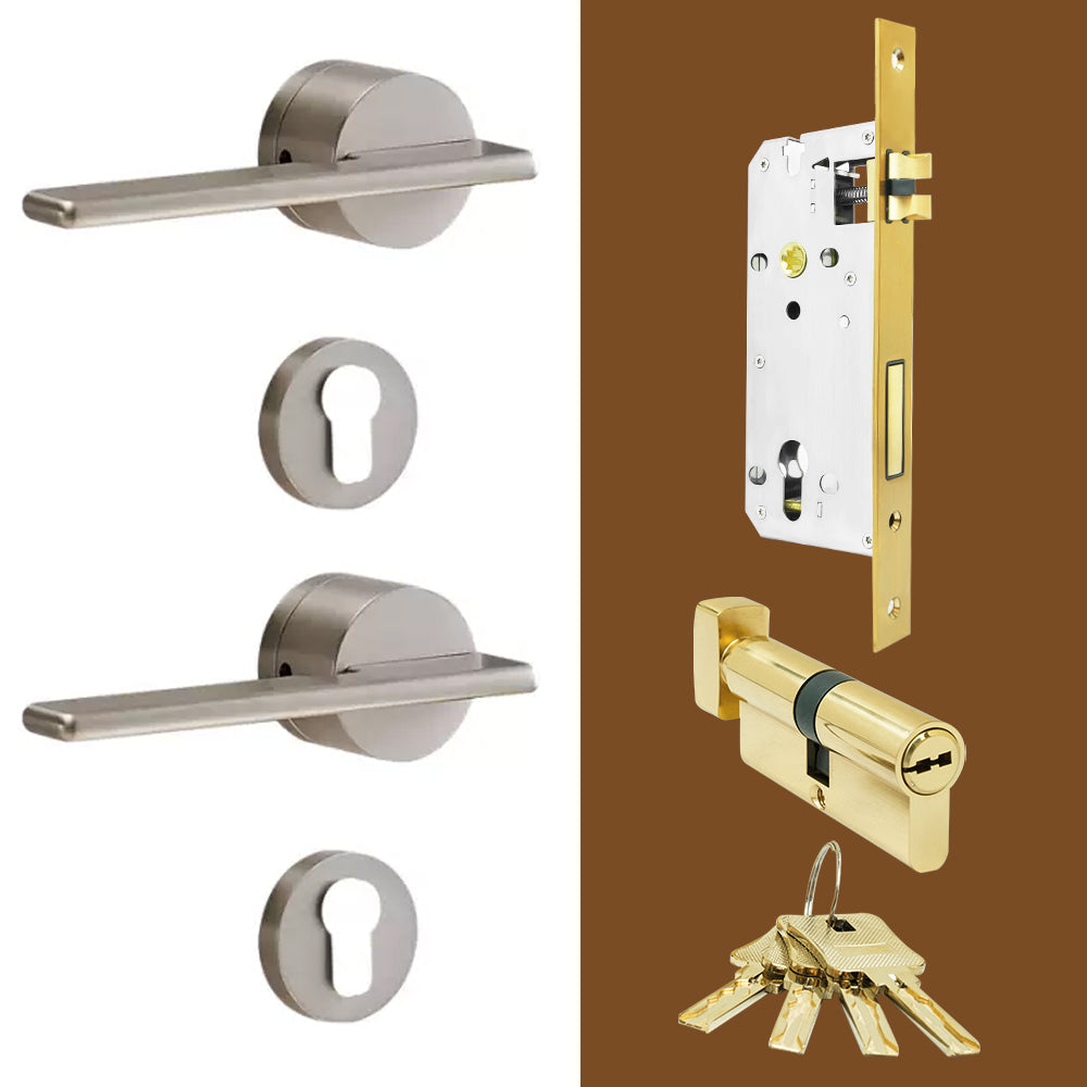 Dooroom Brass Door Lock Set Modern Gold Black Silver Interiror Bedroom Bathroom Double Wood Door Lever Set Dummy Handle Knob DOOROOM