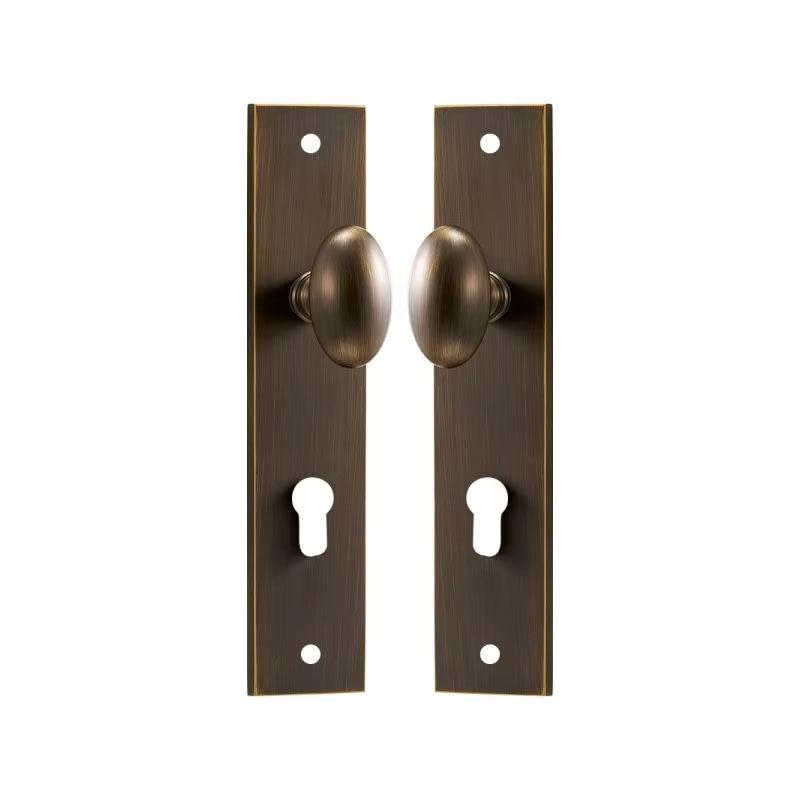 Dooroom Brass Door Lock Set Modern Egg Shaped Knob Long Plate Interior Bedroom Bathroom Double Wood Door Lever Set Dummy Handles DOOROOM
