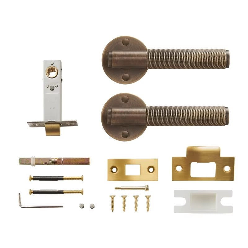 Dooroom Brass Door Lever Set Knurled Privacy Passage Dummy Thumbturn Lock Handle Set Knurled Hardware DOOROOM