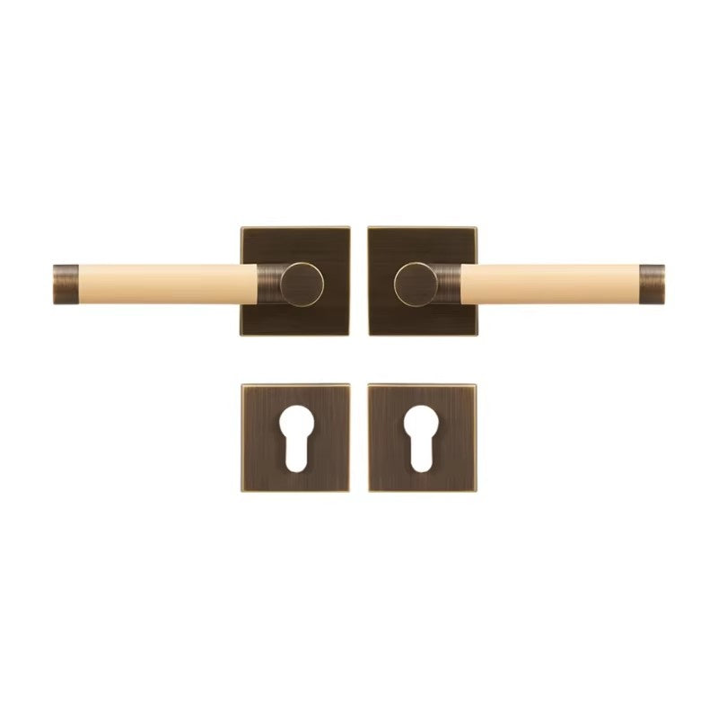 Dooroom Brass Door Lock Set Modern Replaceable Leather Interior Bedroom Bathroom Double Dummy Privacy Passage Door Lever Set DOOROOM