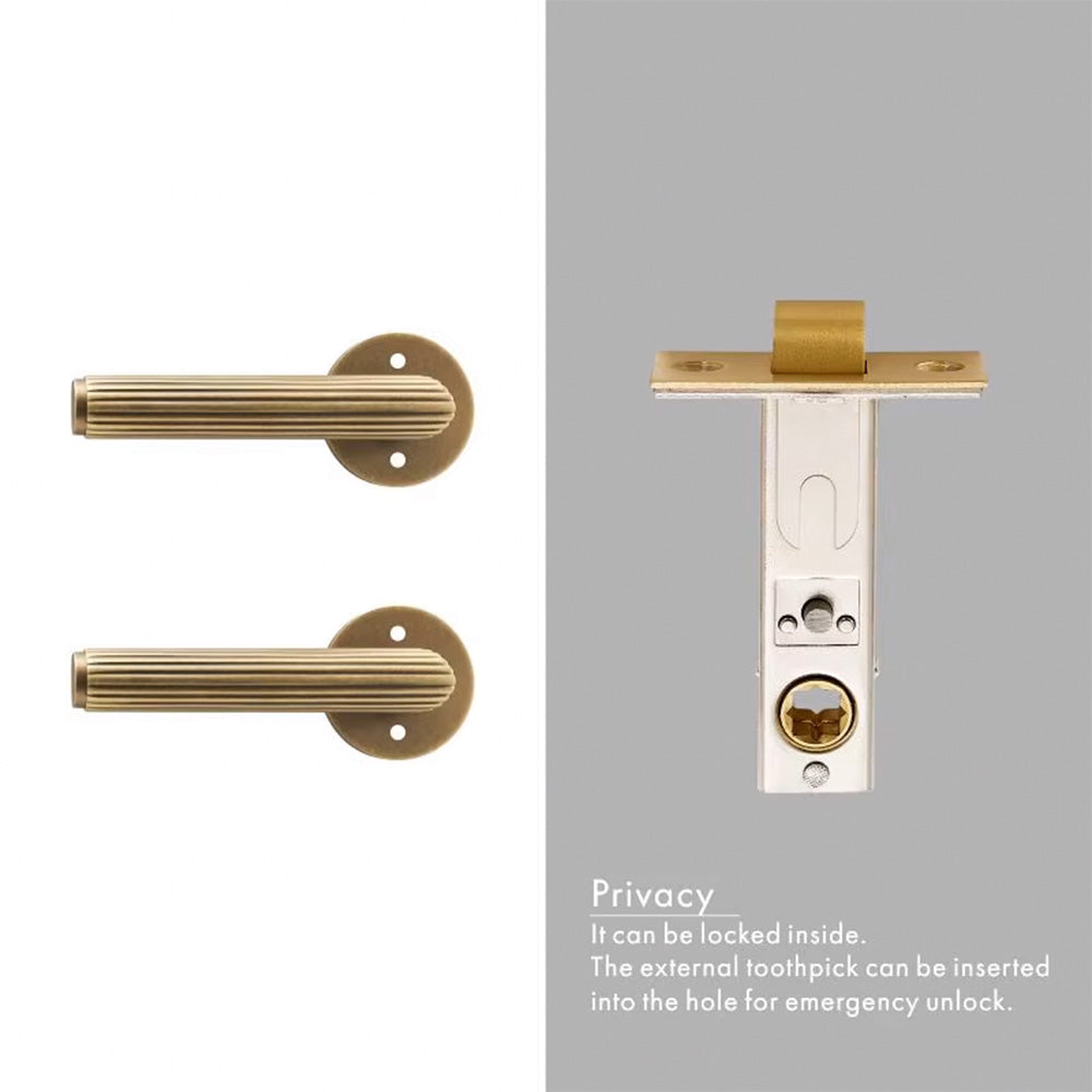 Dooroom Brass Door Lock Set Modern Stripe Matt Silver Interior Bedroom Bathroom Double Wood Door Lever Dummy Privacy Passage DOOROOM