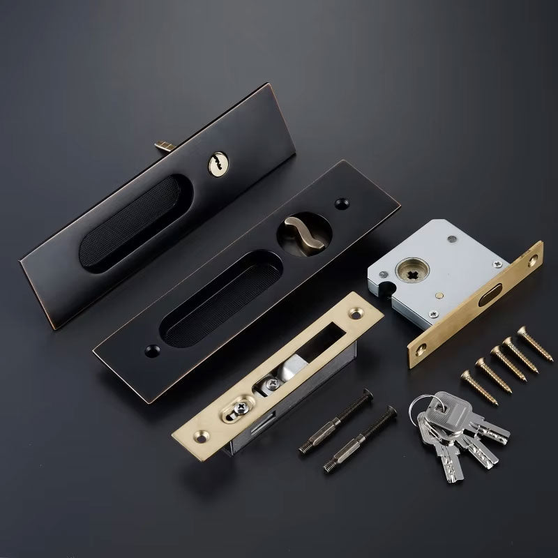 Dooroom Brass Sliding Door Lock Modern American Push Pull Hidden Handle Interior Living Room Bathroom Balcony Lockset With Keys DOOROOM