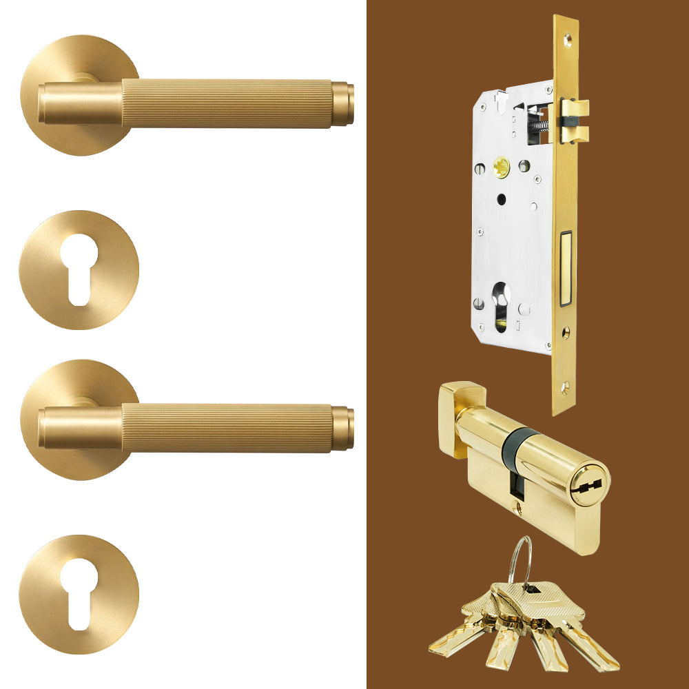 Dooroom Brass Stripe Door Lock Set Modern Grey Interior Bedroom Bathroom Double Wood Lever Dummy Handle Knob Linear DOOROOM