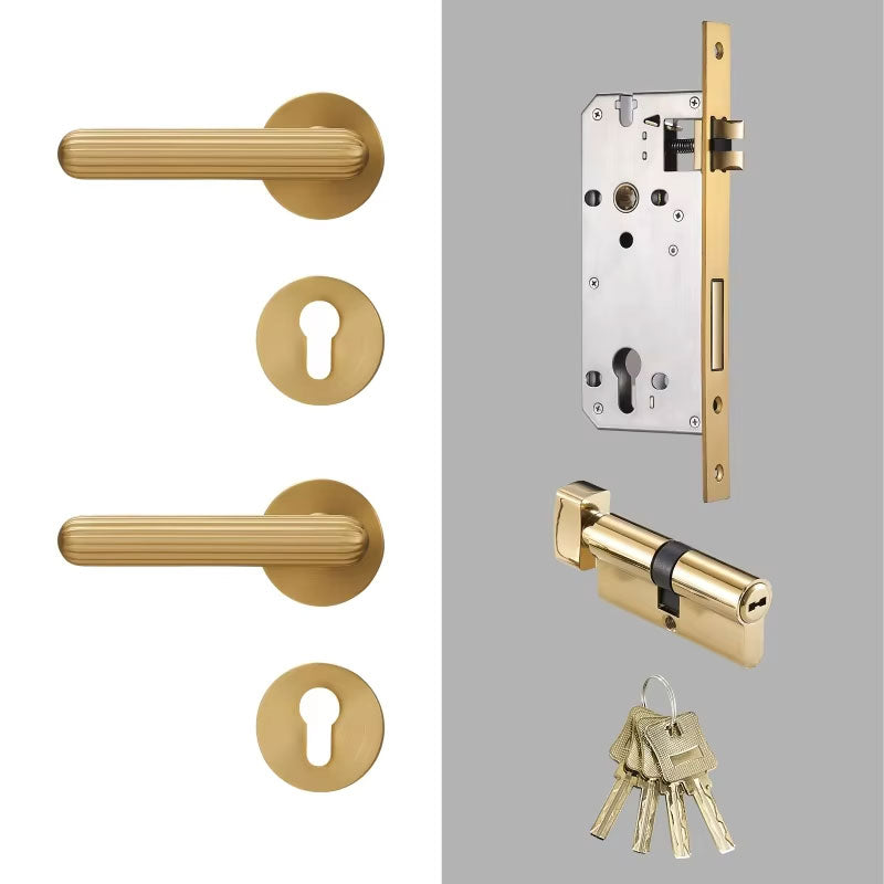 Dooroom Brass Door Lock Set Modern Simple European Interiror Bedroom Bathroom Double Wood Door Lever Set Dummy Handle Knob DOOROOM