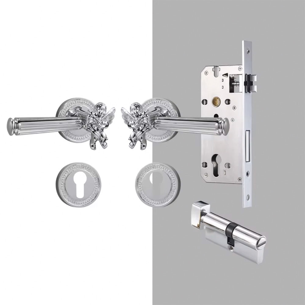 Dooroom Brass Door Lever Set Shiny Gold Bright Chrome Angel Interior Bedroom Bathroom Double Wood Door Lever Dummy Passage DOOROOM